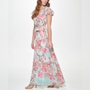 ELIZA J Floral Flutter Sleeve Dress